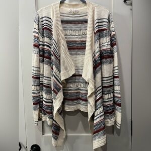 Pink Rose Cardigan Sweater Size L Cream, Gray, Maroon & Navy Blue